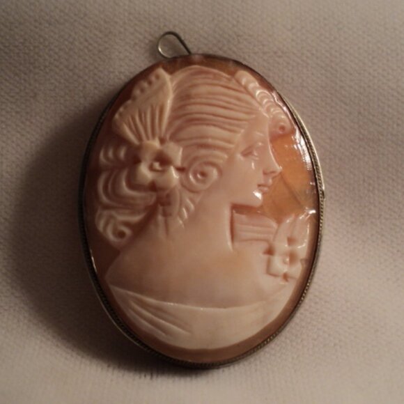 800 Silver Cameo Brooch/Pendant - Picture 1 of 2